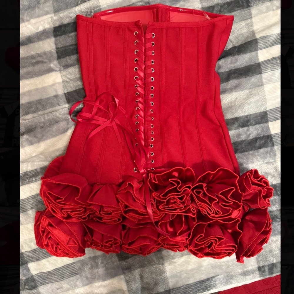 Red Ruffle Cocktail Dress - Picture 2 of 3